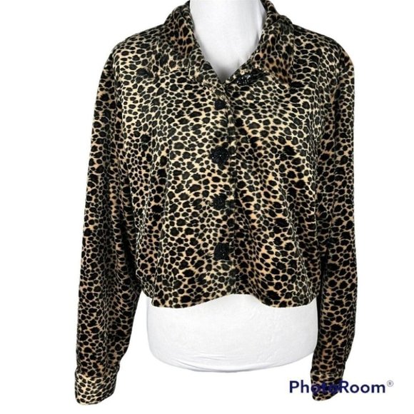 Vtg F.L. Malik Size L Cropped Leopard Mismatched Button Faux Fur Jacket - Picture 1 of 10